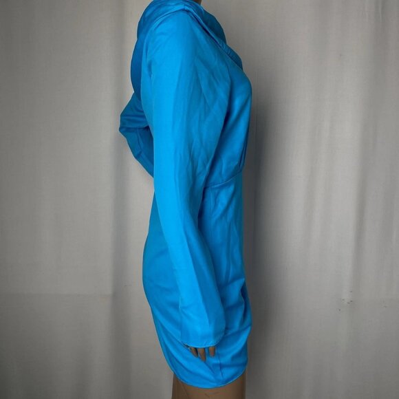 NEW SAYLOR Kirstie One-Shoulder Draped Satin Mini Dress Cerulean Blue Size S - Picture 6 of 10